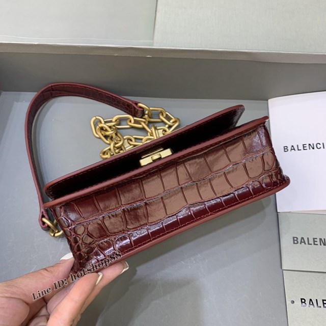 Balenciaga專櫃爆款小號鱷魚棗紅肩背包 巴黎世家新款Gossip bag斜挎包 fyj1294